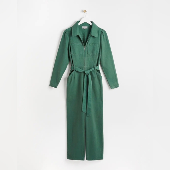 NWT OLIVER BONAS Washed Green Herringbone Jumpsuit Size 6 - Picture 5 of 11